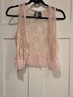 Weavers Sheer Lace Blush Pink Open Front Vest